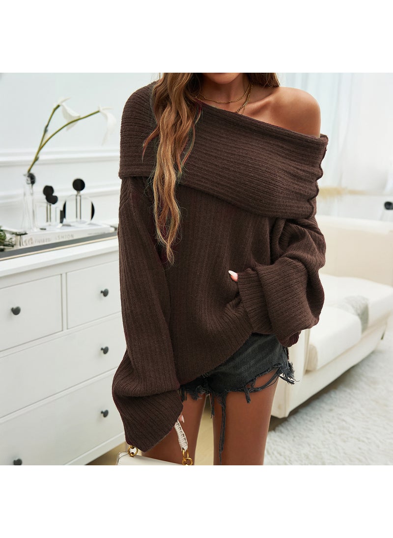 Generic - Elegant Loose Fit Solid Color Pullover Sweater brown - Image 1