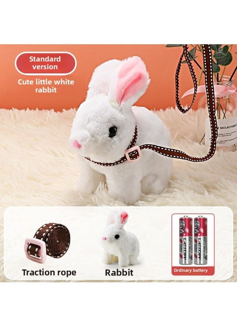 Electric Simulation Dog Plush Teddy Twist Butt Will Call Will Shake Tail Shake Butt Bucky Robot Dog Girl Toy-Color:Cute Rabbit [simple Traction Rope] Mail Order Box