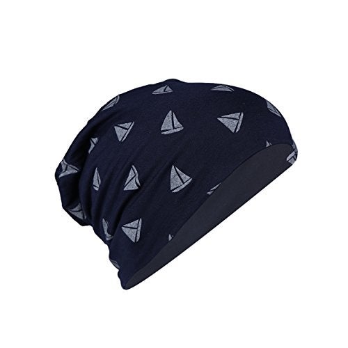 iSWEVEN Men's Beanies Cotton Slouchy Skull Summer Blended Free Size Blue Beanie Cap for Men Women Boys (7006-Grey Triangle) - Image 1