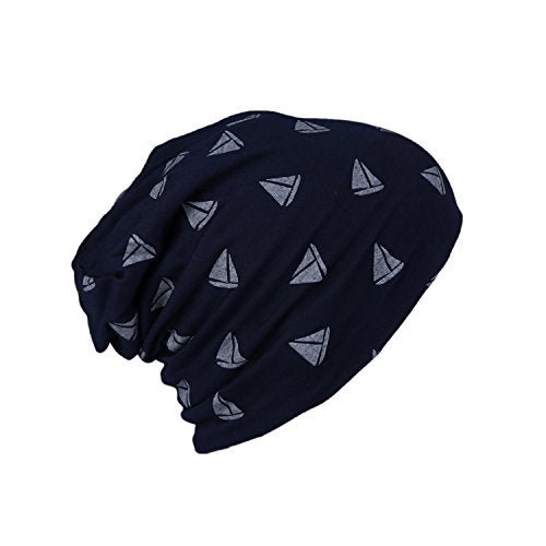 iSWEVEN Men's Beanies Cotton Slouchy Skull Summer Blended Free Size Blue Beanie Cap for Men Women Boys (7006-Grey Triangle) - Image 2