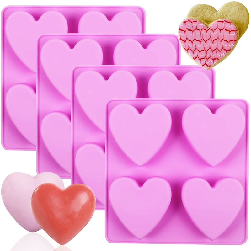 Silicone Soap Molds METLUCK 4 PCS Heart Silicone Molds Heart Silicone DIY Soap Molds for Soap Making Cake Jelly Pudding Candy Chocolate and Dessert