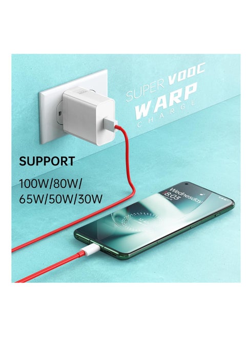 For OPPO SUPERVOOC 100W Power Adapter, Supervooc Charger USB Plug Charger Type-A Wall Charger Fast Charger w/ 1m USB A to USB C Cable for Oppo Find X5 Lite X8 X7 X6 X5 X4 X3 X2 Pro A79 A78 A77 A38 Reno 13 12 12F 11F 10 9 8 7 6 5 4