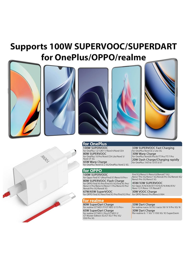 For OPPO SUPERVOOC 100W Power Adapter, Supervooc Charger USB Plug Charger Type-A Wall Charger Fast Charger w/ 1m USB A to USB C Cable for Oppo Find X5 Lite X8 X7 X6 X5 X4 X3 X2 Pro A79 A78 A77 A38 Reno 13 12 12F 11F 10 9 8 7 6 5 4
