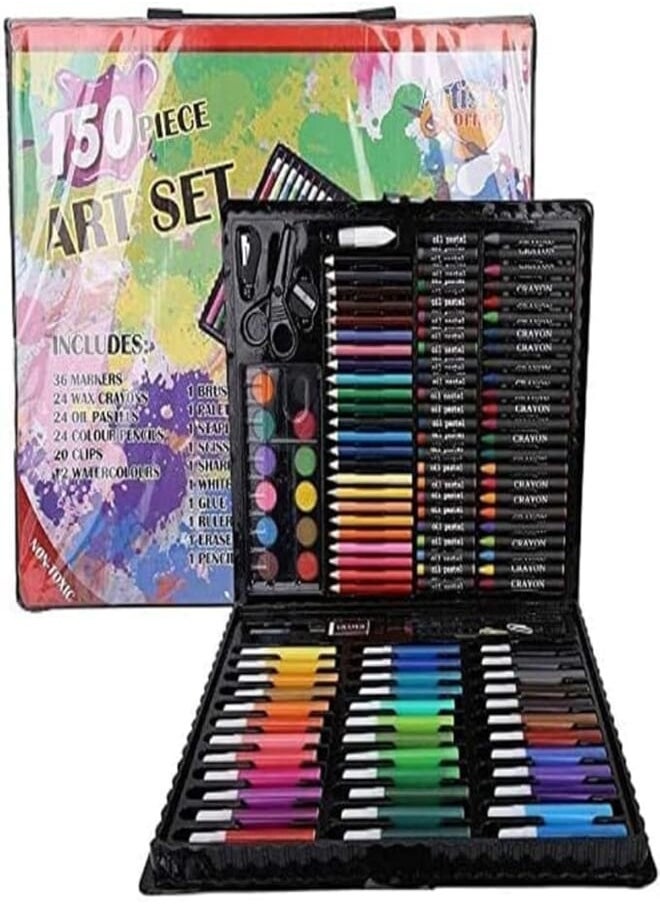 150 Pcs Premium Drawing Tools Set for Kids, Creative Crayons, Pencils, Oil Paints, Pastel Watercolor Paints for Beginners and Kids, Suitable for Painting, Birthday Gifts (Black) 