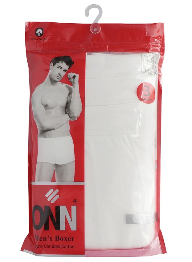 ONN Mens Boxer 3pc Cotton Rib White  - Image 1