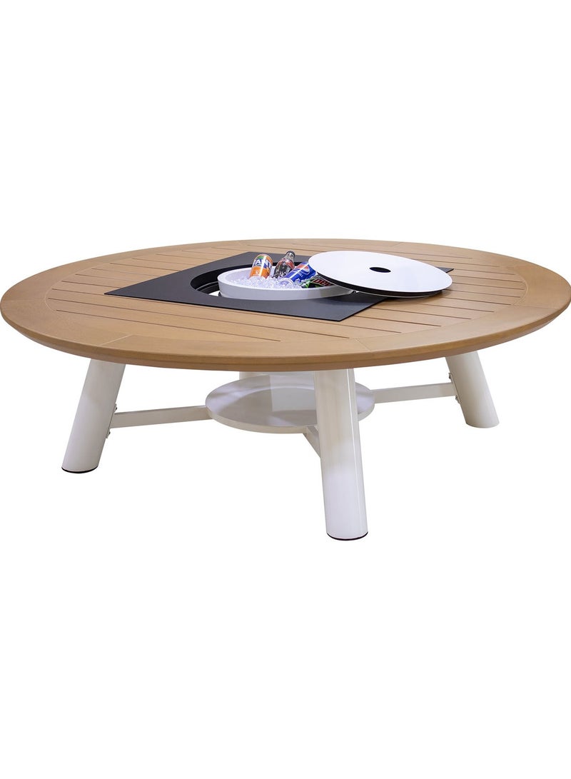 NABCO Round Wood-Burning Fire Pit Table for Patio – 160x160x52 cm, Outdoor Dining Table with Fire Pit Center, Sturdy for Backyard, Deck, or Garden, Natural Teak/Off White  - Image 2