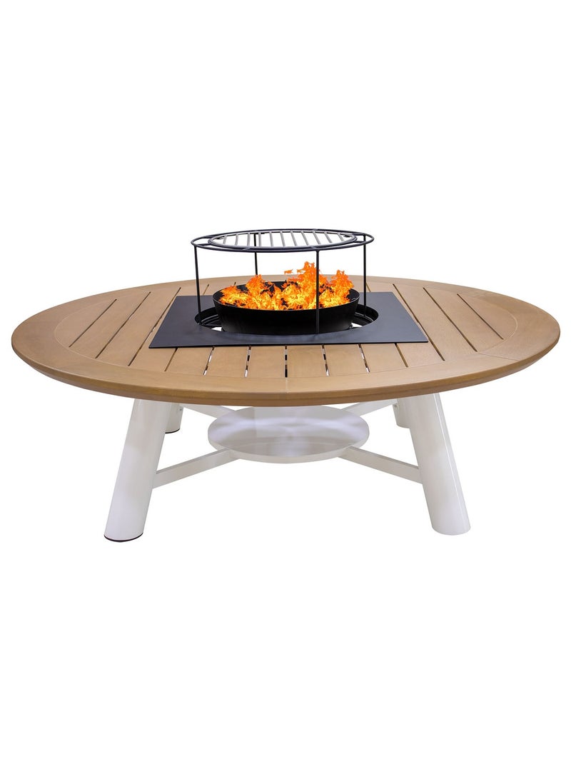 NABCO Round Wood-Burning Fire Pit Table for Patio – 160x160x52 cm, Outdoor Dining Table with Fire Pit Center, Sturdy for Backyard, Deck, or Garden, Natural Teak/Off White  - Image 3