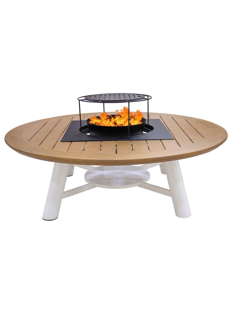 NABCO Round Wood-Burning Fire Pit Table for Patio – 160x160x52 cm, Outdoor Dining Table with Fire Pit Center, Sturdy for Backyard, Deck, or Garden, Natural Teak/Off White  - Image 4