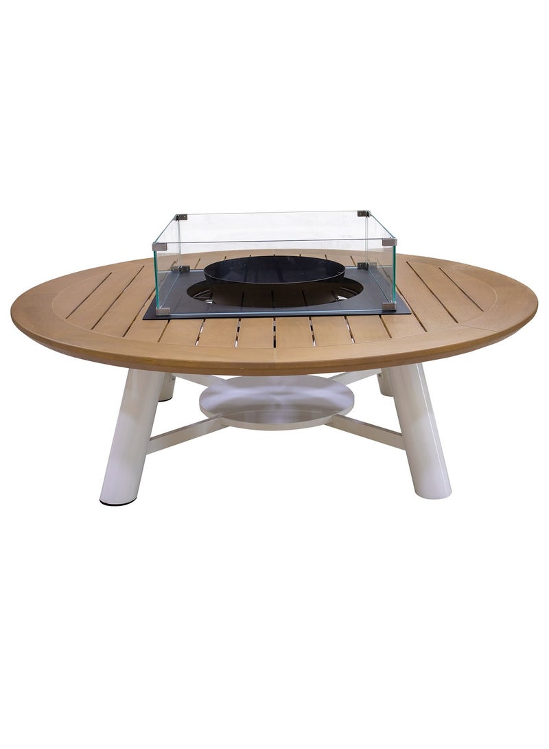 NABCO Round Wood-Burning Fire Pit Table for Patio – 160x160x52 cm, Outdoor Dining Table with Fire Pit Center, Sturdy for Backyard, Deck, or Garden, Natural Teak/Off White  - Image 5