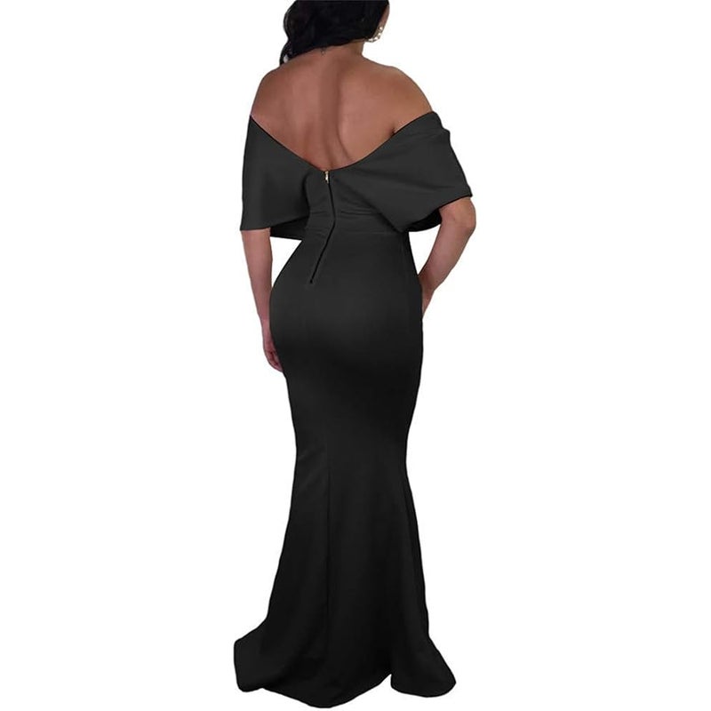 GOBLES Women Sexy V Neck Off The Shoulder Evening Gown Fishtail Maxi Dress - Image 2