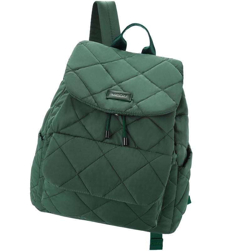 VASCHY Quilted Backpack Purse for Women, Lightweight Casual Puffer Flap Drawstring Backpack for Gym/Work/Travel/Hiking/Diaper Green - Image 1