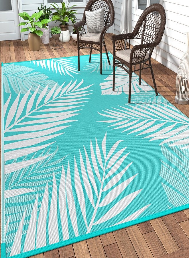 GENIMO Outdoor Rug 5' x 8' Waterproof for Patios Clearance, Reversible Outdoor Plastic Straw Camping Rug Carpet, Large Area Rugs Mats for RV, Picnic, Backyard, Deck, Balcony, Porch, Aqua Blue&White - Image 1