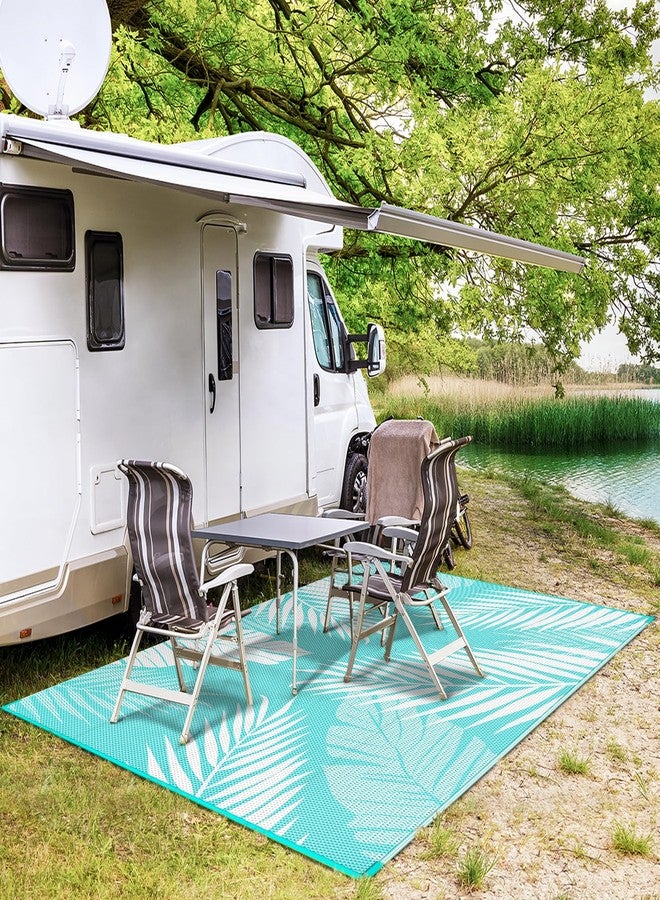 GENIMO Outdoor Rug 5' x 8' Waterproof for Patios Clearance, Reversible Outdoor Plastic Straw Camping Rug Carpet, Large Area Rugs Mats for RV, Picnic, Backyard, Deck, Balcony, Porch, Aqua Blue&White - Image 5