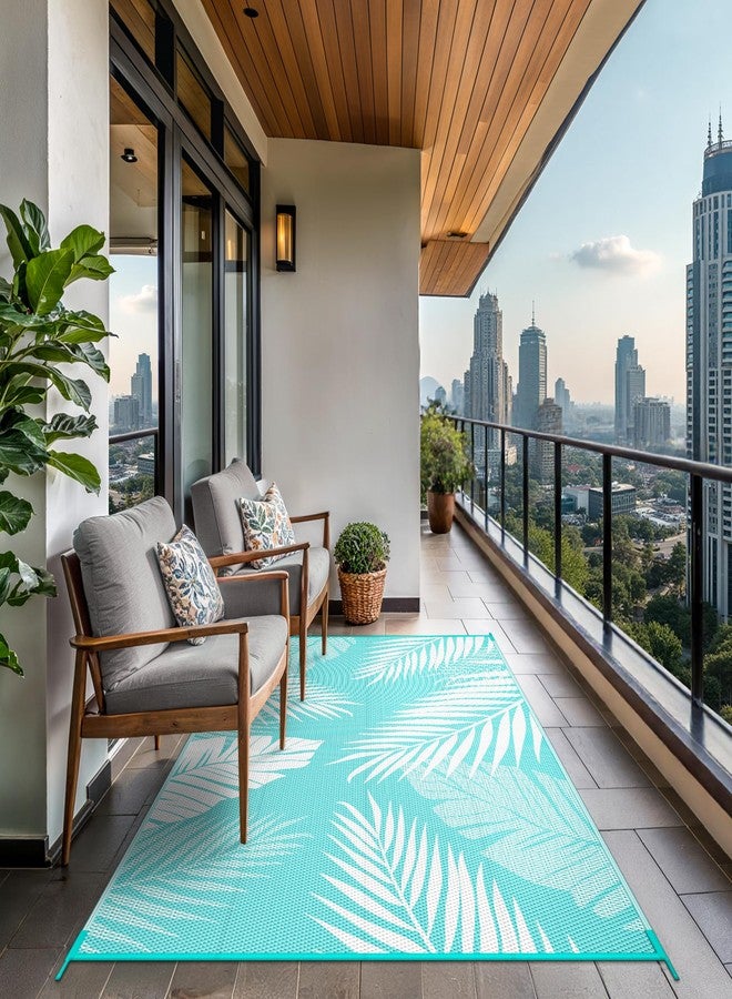 GENIMO Outdoor Rug 5' x 8' Waterproof for Patios Clearance, Reversible Outdoor Plastic Straw Camping Rug Carpet, Large Area Rugs Mats for RV, Picnic, Backyard, Deck, Balcony, Porch, Aqua Blue&White - Image 4