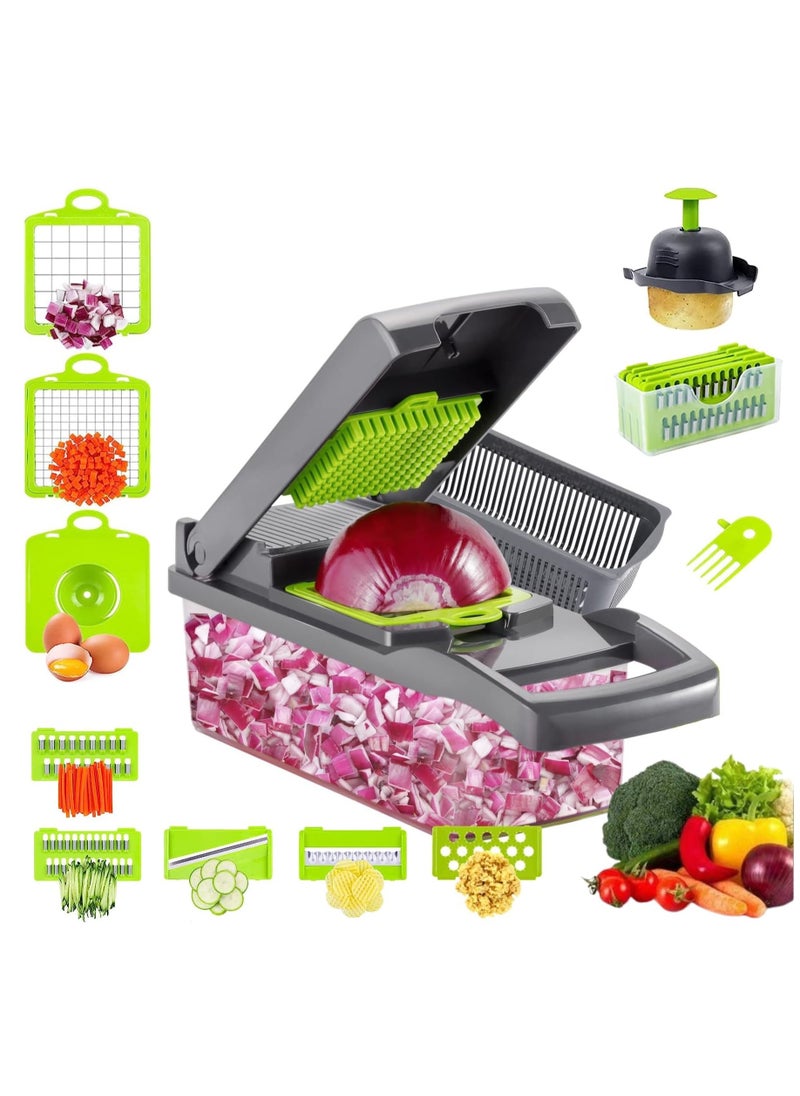 SKY-TOUCH Vegetable Chopper Multifunctional All-in-One Food Slicer Dicer Cutter with Draining Basket Grater With Container Compact Kitchen Gadgets Sets for Cooking  - Image 1