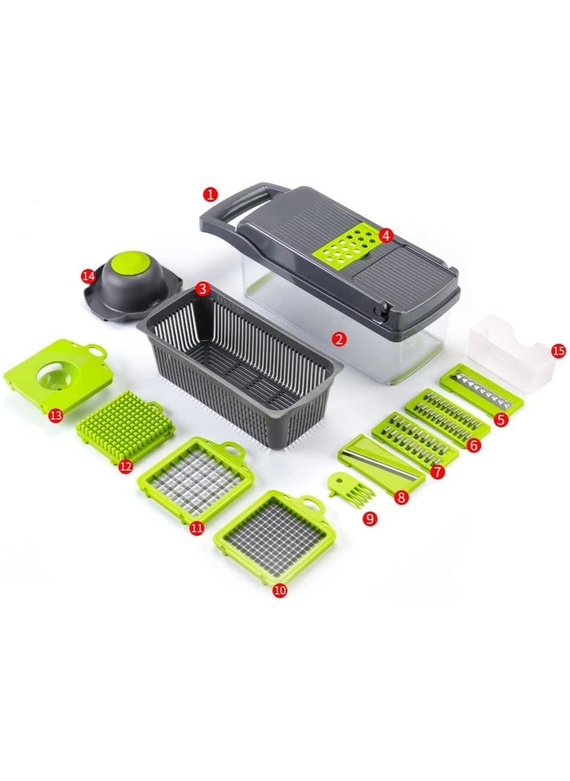 Vegetable Chopper Multifunctional All-in-One Food Slicer Dicer Cutter with Draining Basket Grater With Container Compact Kitchen Gadgets Sets for Cooking