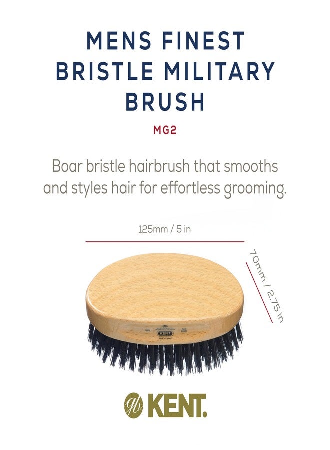 Kent MG2 Boar Bristle Hair Brush for Men, Military Brush with Natural Boar Bristles for Mens Grooming for All Hair Types, 360 Wave Brush Travel side for beard and mustache - Image 2