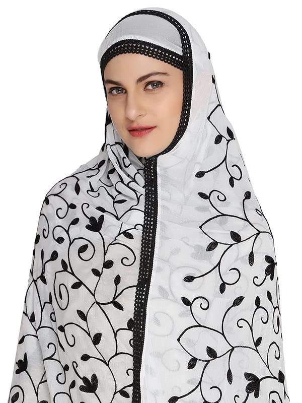 KEMZA Women's Embroidered Phulkari Chiffon Dupatta (White-Black_Free size) - Image 2