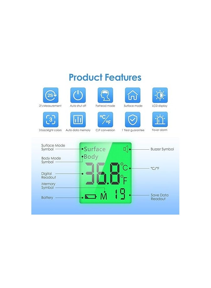 KKmier Thermometer for Adults Kids, Forehead Non Contact Temperature Checker, Infrared Digital Thermometer Gun Thermometer for Baby Adults, Instant Reading 99 Records - Image 3