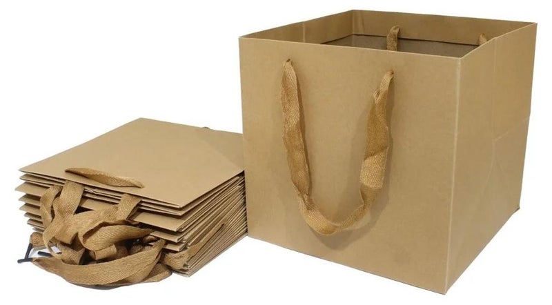 بريما طقم أكياس هدايا مربعة بني مكون من 6 قطعة 25x25x25 سم - Image 1