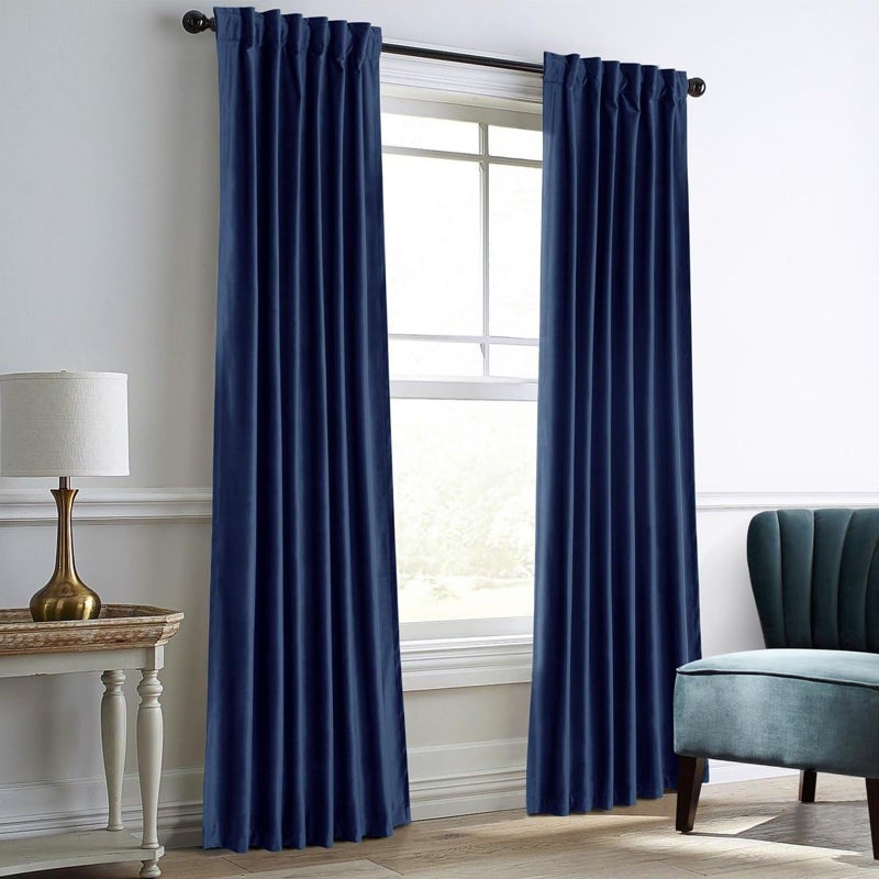 Dreaming Casa Royal Blue Velvet Room Darkening Curtains for Living Room Thermal Insulated Rod Pocket Back Tab Window Curtain for Bedroom 2 Panels 52 W x 108 L