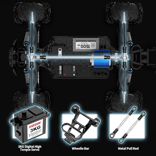 Hosim سيارات هوسيم RC، سيارة تحكم عن بعد 1:10 مقياس 48+ كم/ساعة للبالغين والأولاد، شاحنة RC 4X4 على الطرق الوعرة مع مصابيح أمامية، لعبة هدايا سريعة كبيرة من نوع مونسير شاحنات، مقاومة للماء لجميع التضاريس - Image 3