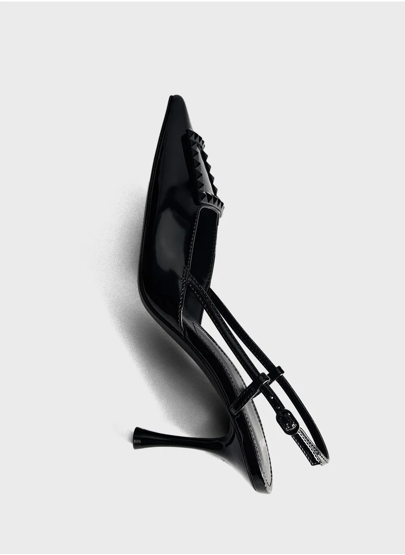 مانجو Patent Leather Slingback-Heeled Pumps