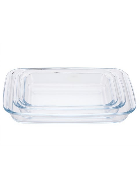 3 Piece Oven Tray Set - Made Of Glass - Rectangle - Large - Baking Dish - Oven Tray - Cake Trays - Oven-Pan - Cake Mold - Clear Rectangle Large - 3 Piece set