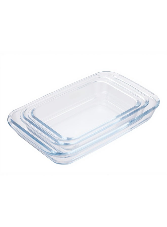 زجاج إيكو طقم صواني فرن من 3 قطع - مصنوع من الزجاج - مستطيل - كبير - طبق خبز - صينية فرن - صواني كيك - صينية فرن - قالب كيك - مستطيل شفاف كبير - طقم من 3 قطع - Image 2