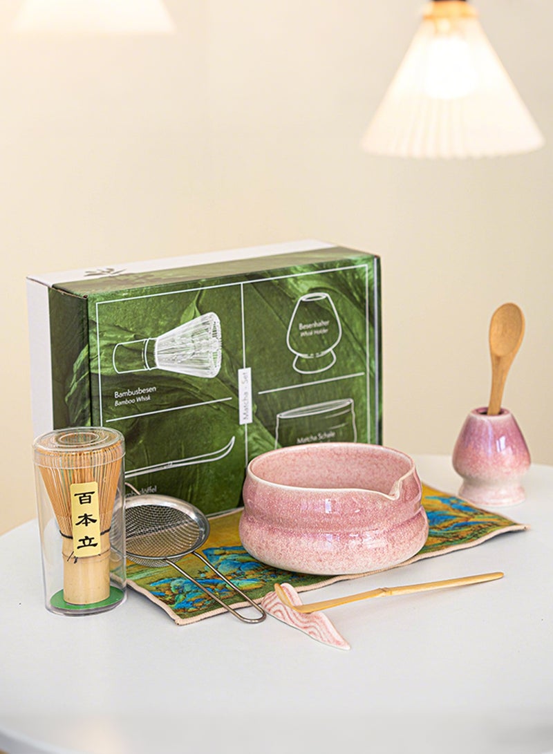 طقم شاي ماتشا 8 قطع بيشمل كباية ماتشا، خفاش شاي من الخيزران، معلاق، حامل خفاش الشاي، مصفاة ستانلس ستيل وطقم شاي كامل، بيعرض الماتشا التقليدي بشكل مثالي (لون بنفسجي متغير) - Image 1