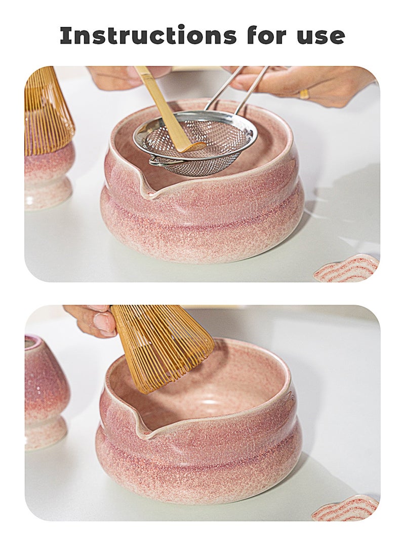 طقم شاي ماتشا 8 قطع بيشمل كباية ماتشا، خفاش شاي من الخيزران، معلاق، حامل خفاش الشاي، مصفاة ستانلس ستيل وطقم شاي كامل، بيعرض الماتشا التقليدي بشكل مثالي (لون بنفسجي متغير) - Image 2