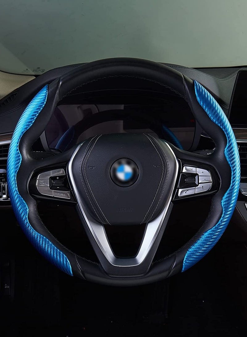 KASTWAVE New Carbon Fiber Anti-Skid Pattern Steering Wheel Cover for Women Man, Segmented Steering Wheel Protector, Safe and Non-Slip Car Accessory, Universal Fit 99% Car Wheel Protector (Sapphire Bule)  - Image 2