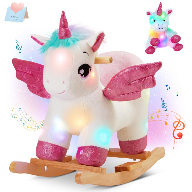 Glow Guards Light Up Musical Unicorn Baby Rocking Horse Set of 2 with Safety Belt White Unicorn Rocker Baby Rocking Chair Ride on Unicorn for Toddlers 13 - Image 2