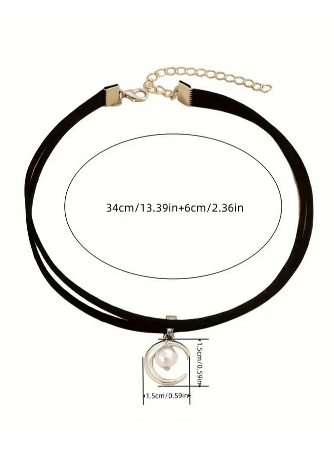 Goolsky Simple Double Layer Faux Pearl Moon Pendant Choker Necklace Female Jewelry Gift for eid, ramadan - Image 2