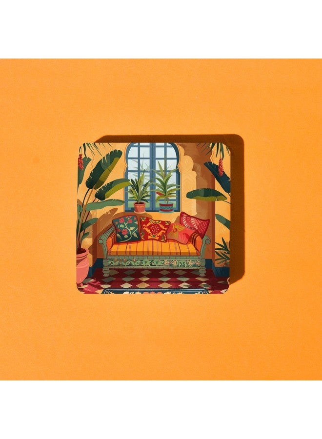TAJNAN TAJNAN Indian Art Printed Coaster Set of 6 Beautiful Wooden Coasters with Plastic Coating Proper Coaster Stand Designer Coaster (taj-Coaster-auto-h) - Image 3