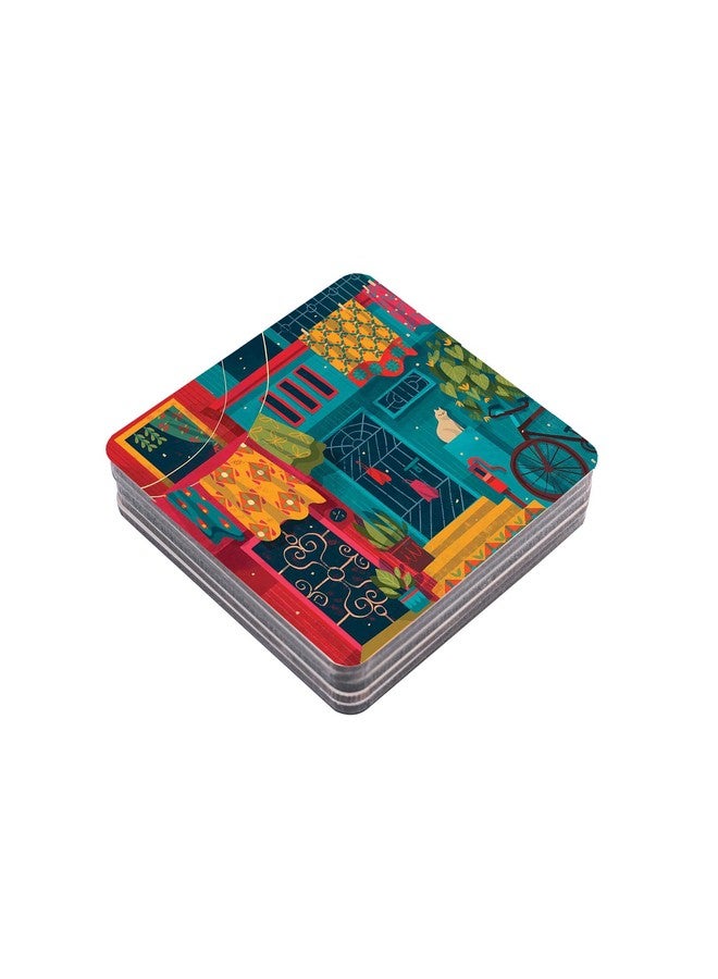TAJNAN TAJNAN Indian Art Printed Coaster Set of 6 Beautiful Wooden Coasters with Plastic Coating Proper Coaster Stand Designer Coaster (taj-Coaster-auto-h) - Image 4
