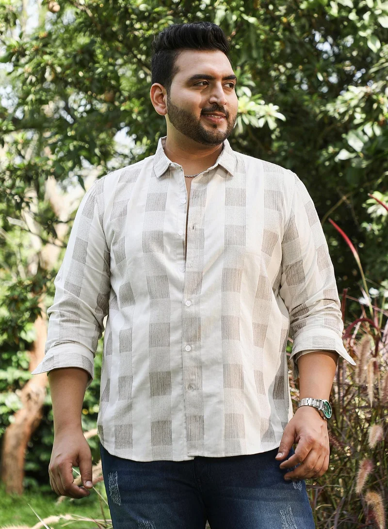 انستافاب بلس Instafab Plus Men's Off-White & Moon Grey Woven Buffalo-Check Shirt For Casual Wear | Spread Collar | Long Cuffed Sleeves | Button Closure | Plus Size Shirt Crafted With Comfort Fit For Everyday Wear