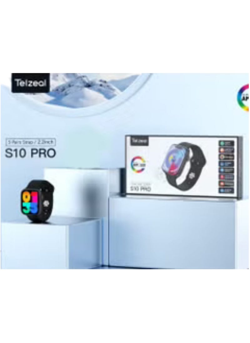 Telzeal - S10 Pro AMOLED Display Smart Watch with 3 Pair Strap With Wireless Charger Black - Image 1