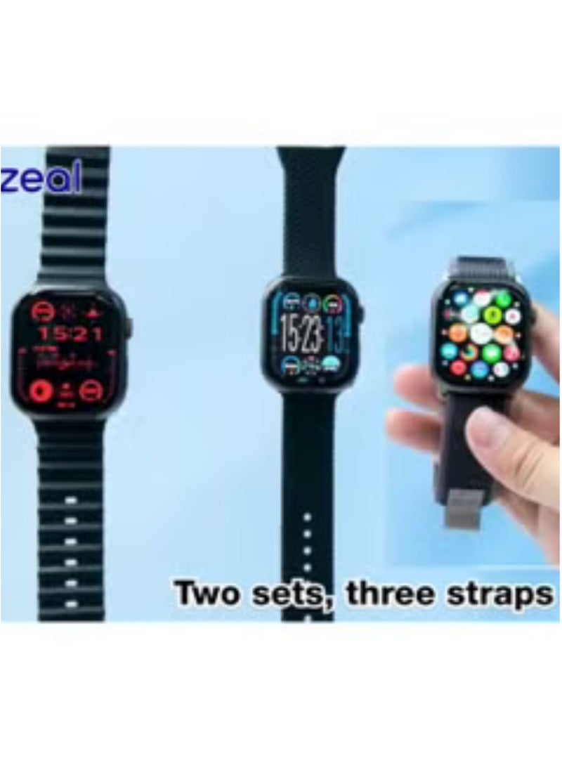 Telzeal - S10 Pro AMOLED Display Smart Watch with 3 Pair Strap With Wireless Charger Black - Image 1