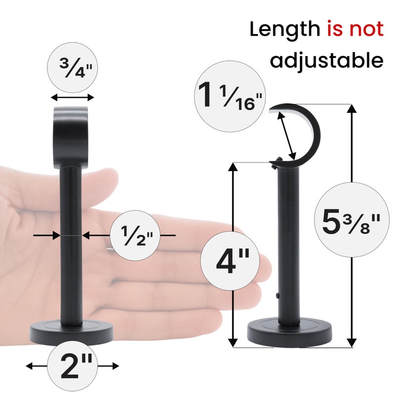 A Key Tech Curtain Rod Brackets for Wall â€“ Black 1 Inch Curtain Rod Holders, Extended 5 Inch Projection, Wall Mount with Hardware, Set of 2 - Image 5