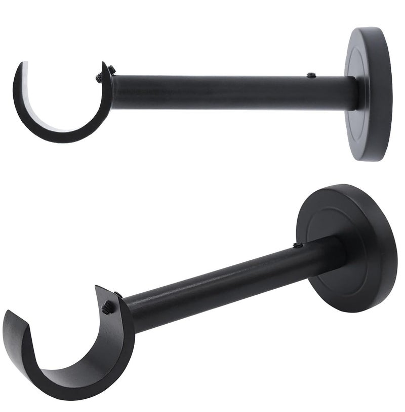 A Key Tech Curtain Rod Brackets for Wall â€“ Black 1 Inch Curtain Rod Holders, Extended 5 Inch Projection, Wall Mount with Hardware, Set of 2 - Image 1