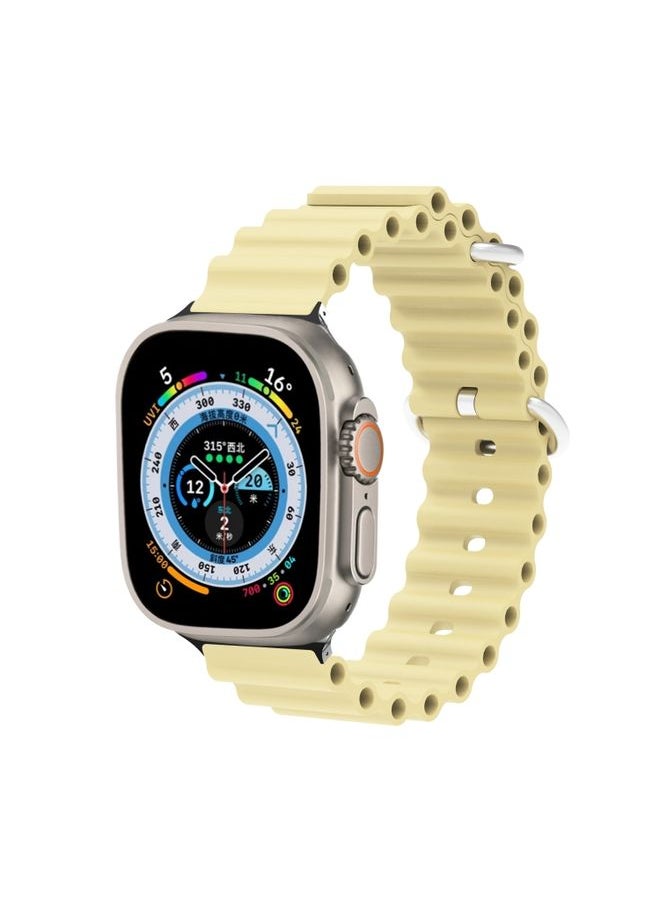 Generic - Replacement Strap Ocean Silicone Metal Head Watch Band For Apple Watch Ultra 49mm&Watch Ultra 2 49mm / Series 9&8&7 45mm / SE 3&SE 2&6&SE&5&4 44mm / 3&2&1 42mm Beige - Image 1
