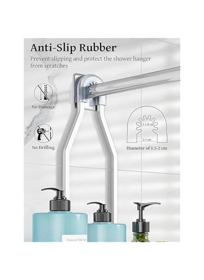 MIXDE - Shower Caddy Over Shower Head Never Rust Aluminum Large Hanging Shower Caddy with 10 Hooks for Razor/Sponge - Over The Shower Head Caddy with Soap Basket - Hanging Shower Organizer (Silver) - Image 1
