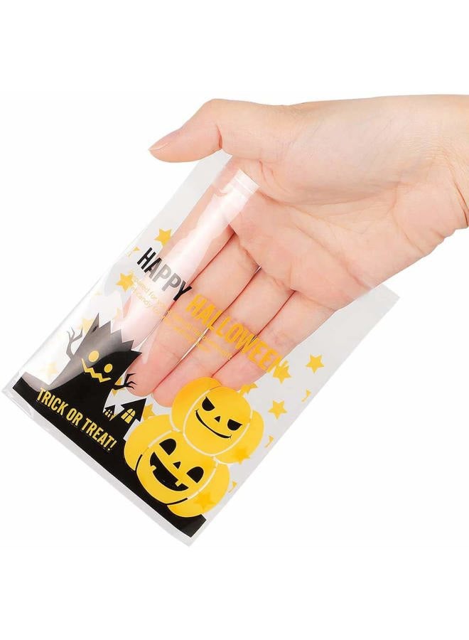 VIPITH Halloween Cellophane Bags, VIPITH 100 Pcs Resealable Pumpkin Demon tree Cellophane Treat Bags with Adhesive Closure for Bakery, Cookie, Candies, Dessert Poly Bags, 3.9 * 3.9 Inch - Image 1