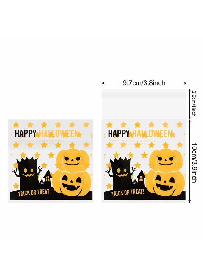 VIPITH Halloween Cellophane Bags, VIPITH 100 Pcs Resealable Pumpkin Demon tree Cellophane Treat Bags with Adhesive Closure for Bakery, Cookie, Candies, Dessert Poly Bags, 3.9 * 3.9 Inch - Image 5