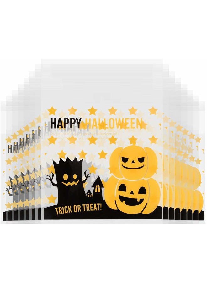 VIPITH Halloween Cellophane Bags, VIPITH 100 Pcs Resealable Pumpkin Demon tree Cellophane Treat Bags with Adhesive Closure for Bakery, Cookie, Candies, Dessert Poly Bags, 3.9 * 3.9 Inch - Image 3