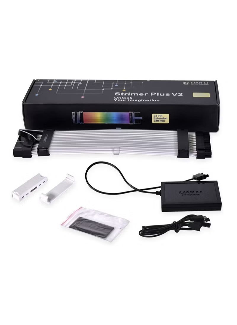 LIAN LI - Lian Li Strimer Plus V2 24 Pin Addressable RGB Power Extension Cable Strimer L Connect 3.0 Controller Included for Motherboard Connector Black - Image 1