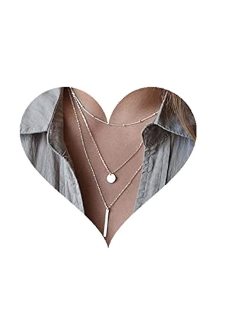 fxmimior Multilayer Necklace 3 Tier Pendant Long Chain Women Accessories(silver)