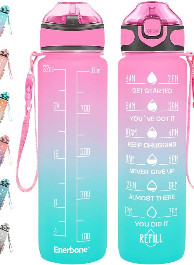 Enerbone 32 oz Drinking Water Bottle with Times to Drink and Straw, Motivational with Carrying Strap, Leakproof BPA & Toxic Free, Ensure You Drink Enough Water for Fitness Gym Outdoor - Image 1