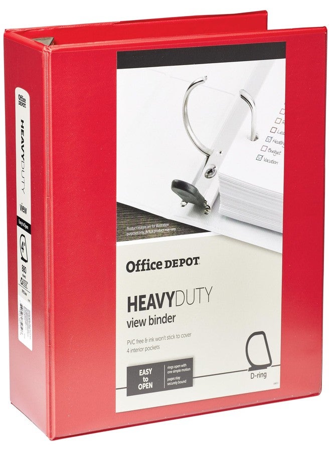 أوفيس ديبوت مجلد عرض حلقات D شديد التحمل وسهل الفتح من ماركة Office Depot®، حلقات 4 بوصات، 54% مواد معاد تدويرها، أحمر - Image 1